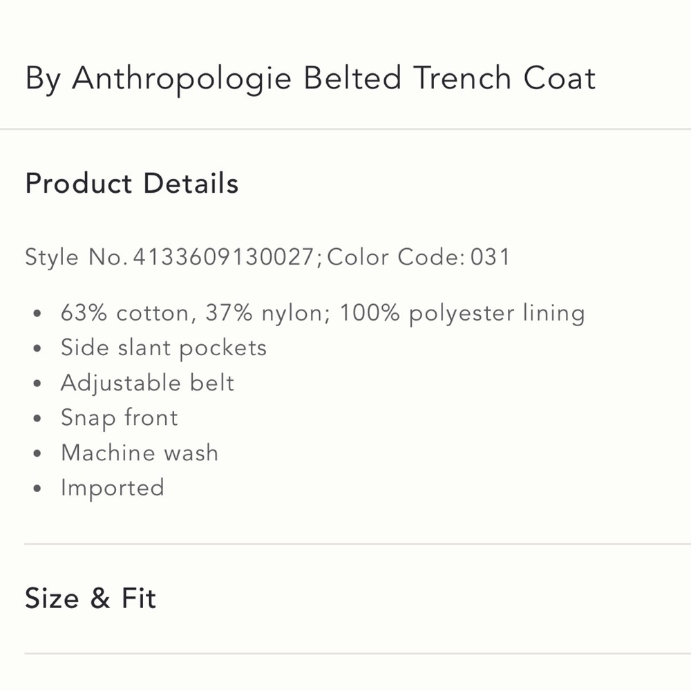Anthropologie Olive Green Belted Long Trenchcoat - Picture 3 of 5